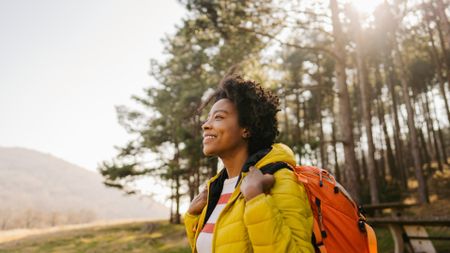 A woman on a hike 