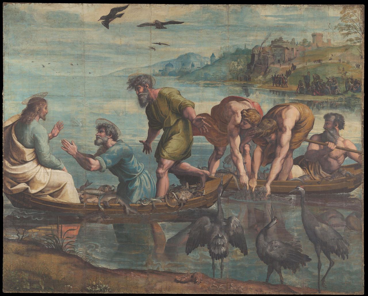 The Miraculous Draught of Fishes, by Raphael. Italy, early 16th century, part of the Royal Collection Trust.