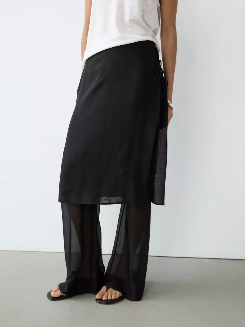 Massimo Dutti, 100% Silk Skirt Over Trousers