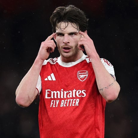 Declan Rice of Arsenal during the UEFA Champions League match between Arsenal FC and FC Bayern M&amp;uuml;nchen. (Photo by Julian Finney - UEFA/UEFA via Getty Images) FFT394.pl_arsenal.gettyimages_2248624710