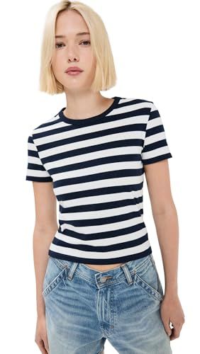 Denimist Women's Striped Baby Tee, Ecru/navy Wide Stripe, Xs