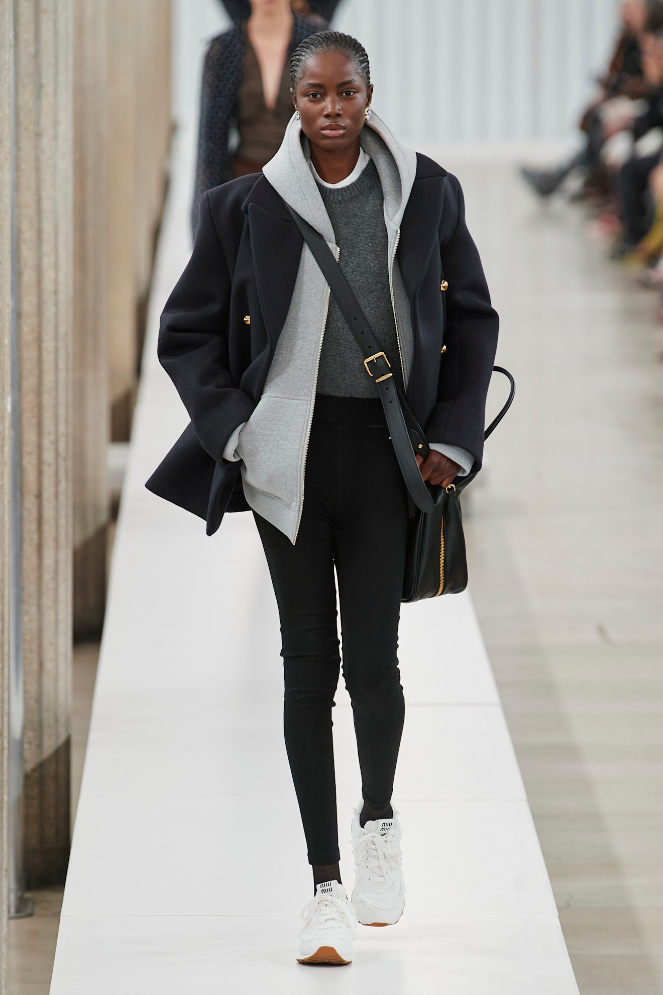 Black leggings on Miu Miu&#039;s autumn/winter 2023 runway.