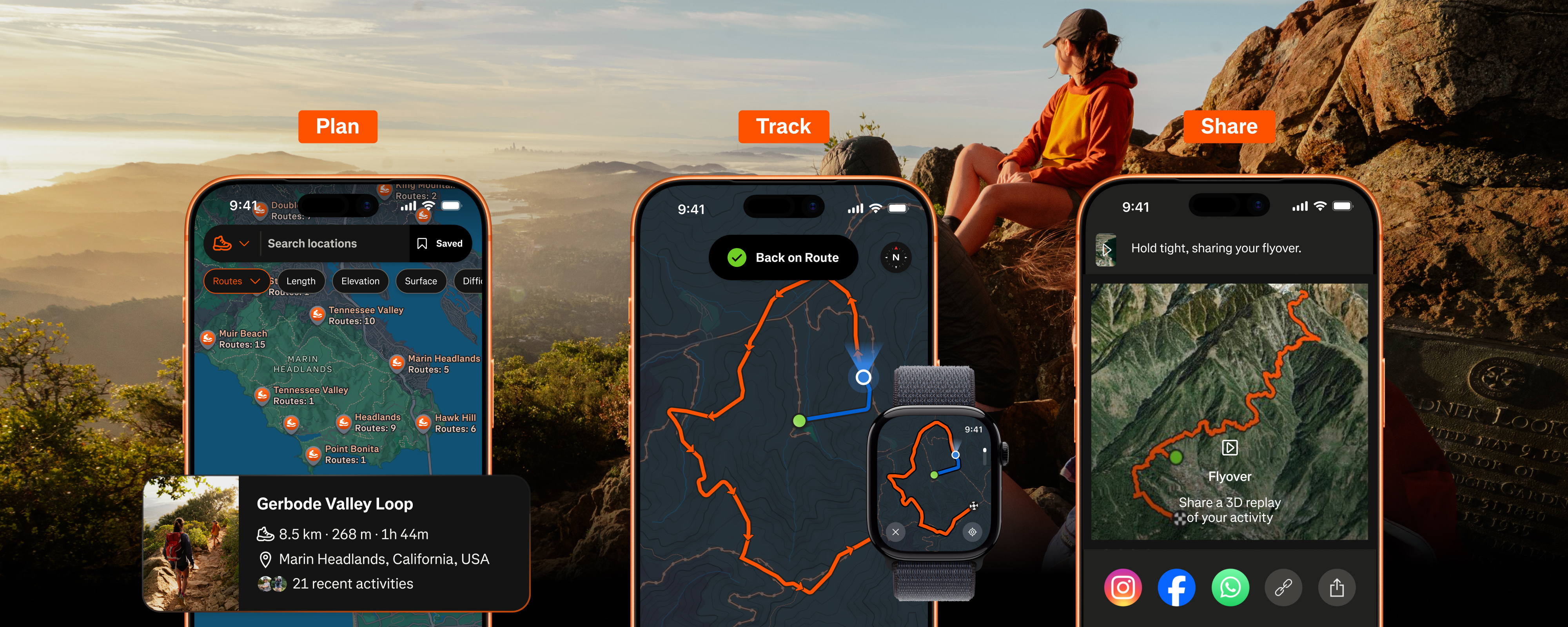 Strava users hike up a mountain during the golden hour on a clear day
