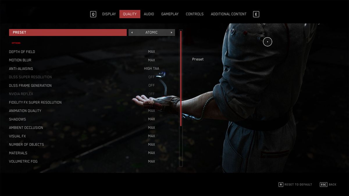 Atomic Hearts settings menu