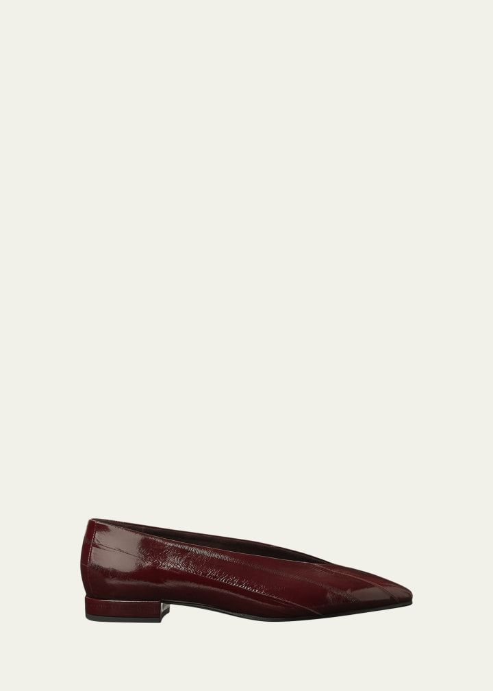 Glossy Eel Leather Ballerina Flats