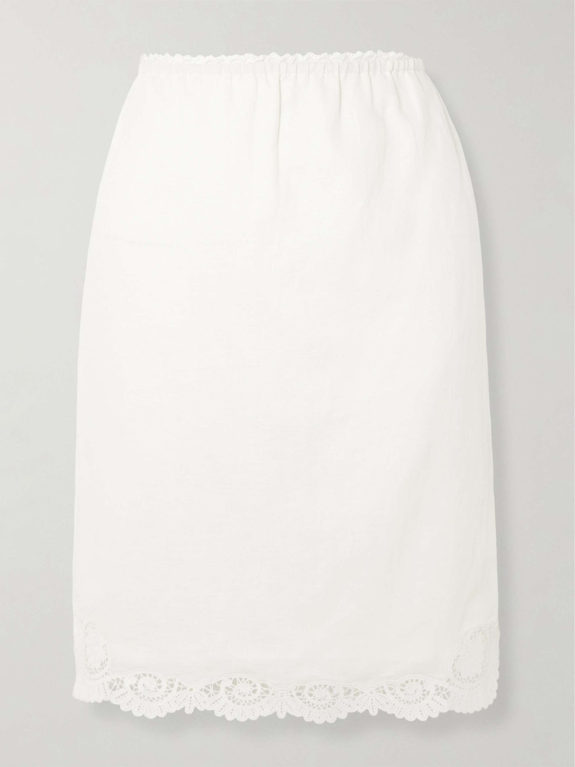 Darya Lace-Trimmed Linen and Cotton-Blend Midi Skirt