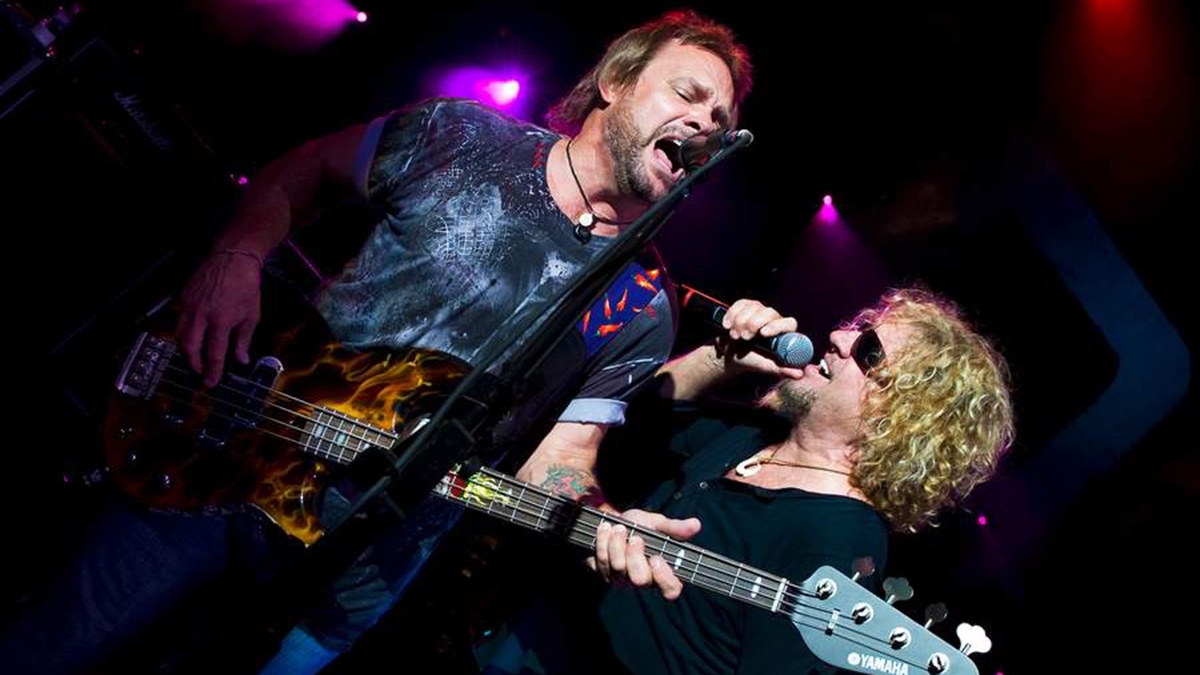 Michael Anthony (L) and Sammy Hagar of American rock supergroup Chickenfoot, live on stage at the O2 Shepherds Bush Empire, June 25, 2009