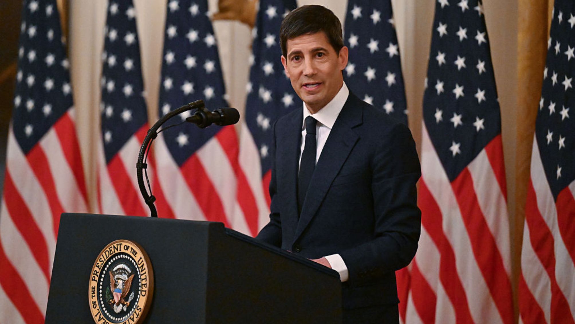 Chairman of the Federal Reserve Kevin Warsh delivers remarks after being sworn in during a swearing-in ceremony in the East Room of the White House on May 22, 2026 in Washington, DC. 