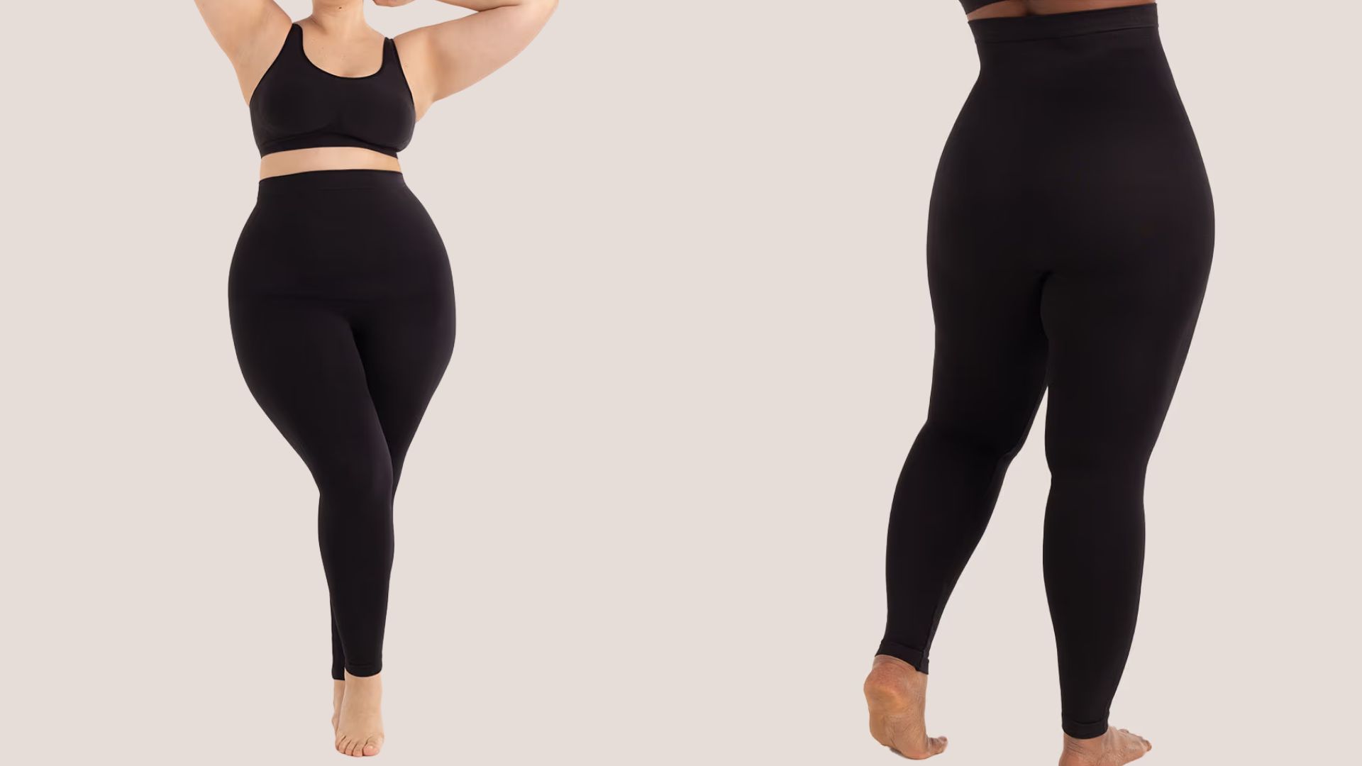 two images of Shapermint Essentials High Waisted Shaping Leggings on model
