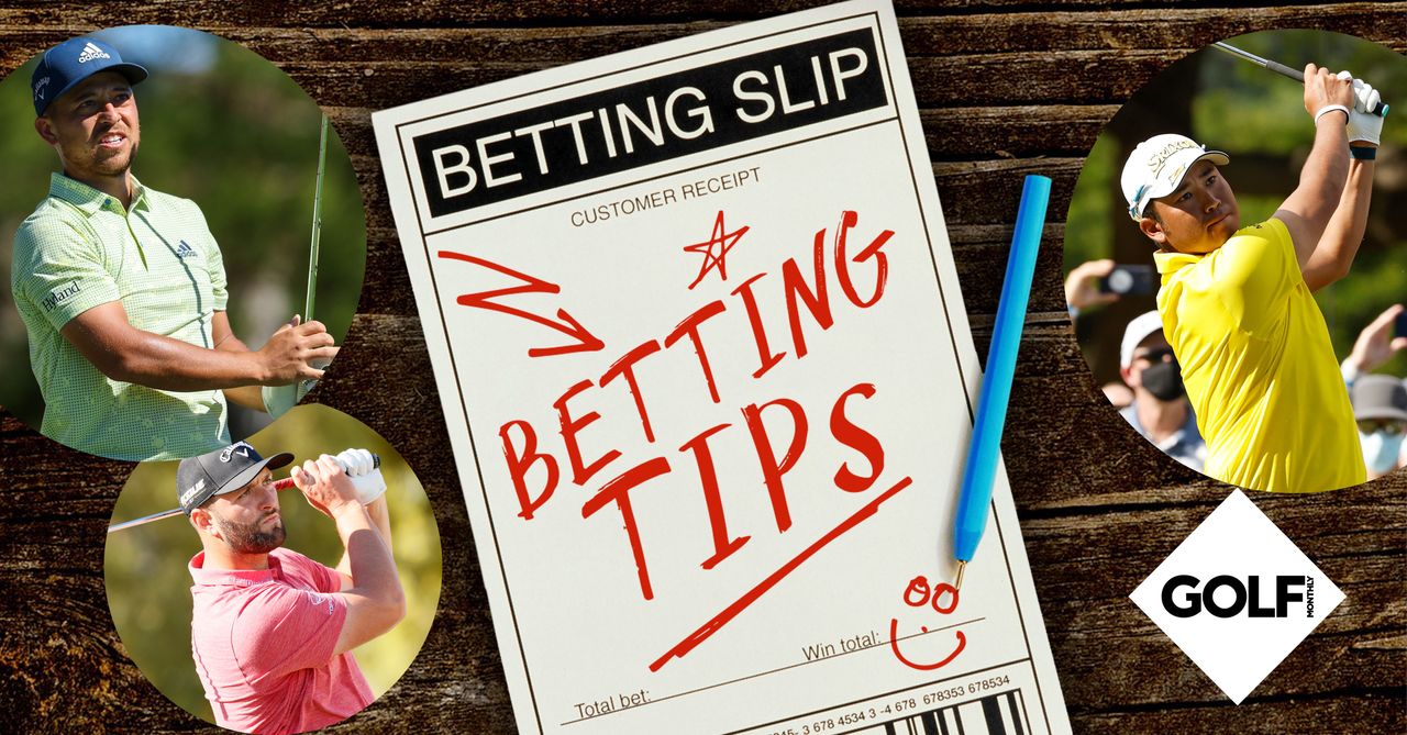 Betting slip graphic with three golfers