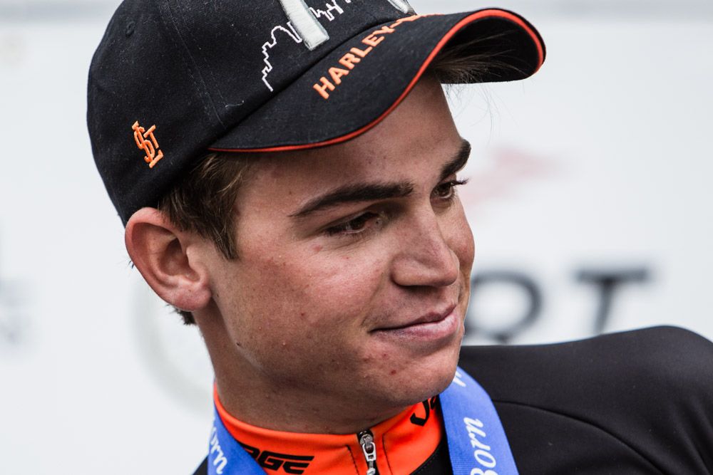 Sepp Kuss (Gateway Harley Davidson) happy on the podium after todays win