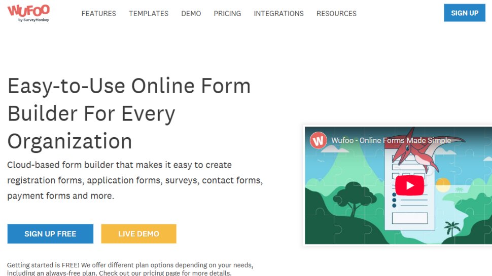 Website screenshot of WuFoo (July, 2025)