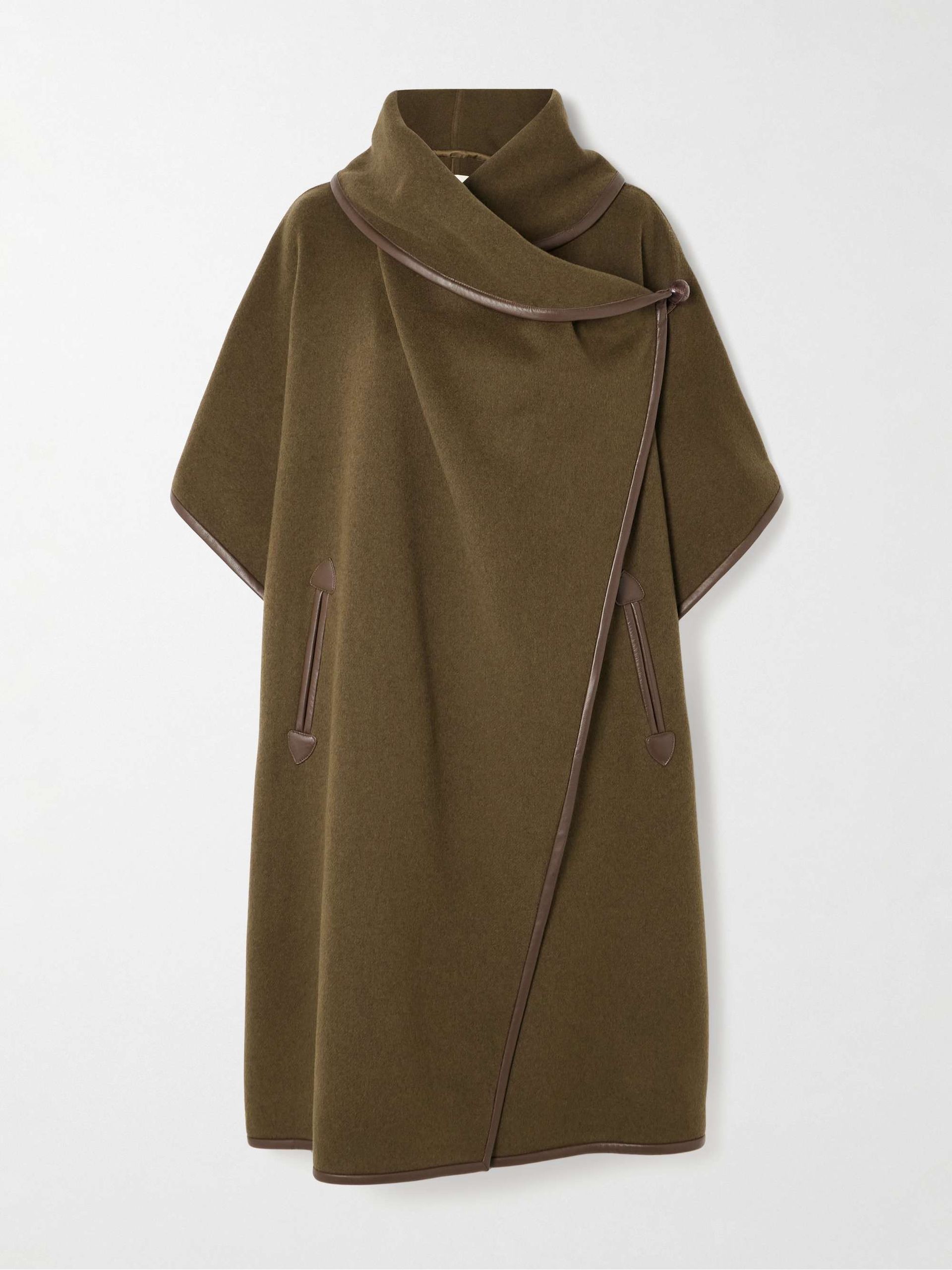 Azali Leather-Trimmed Wool-Blend Coat