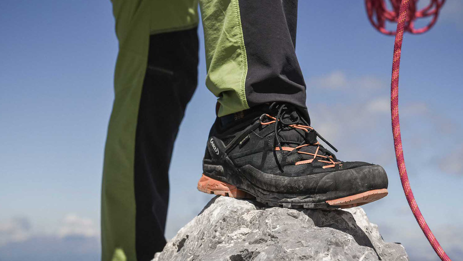 The Aku Rock DFS GTX approach shoe on a summit