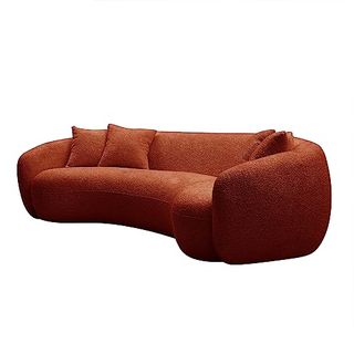 Bamooli 101'' Curved Sofa Couch, Mid Century Modern Half Moon Living Room Sofa, Luxury 5-Seat Sofa Round Couch With 4 Throw Pillows, Teddy Fleece Leisure Couch for Apartment, Office, Bedroom, Orange