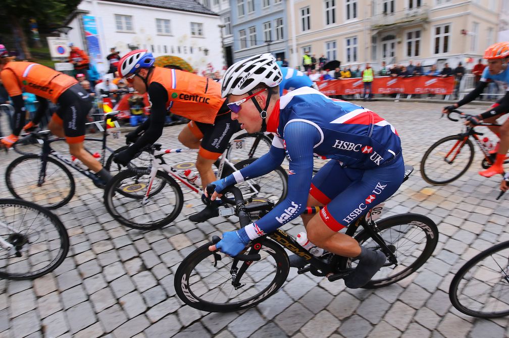 Oliver Wood in the under-23 men's road race at the UCI Road World Championships in Bergen