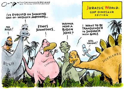 Political cartoon Jurassic World GOP 2016