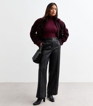 Petite Black Faux Leather Wide Leg Trousers