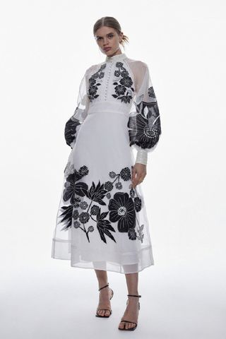 Karen Millen Tall Applique Organdie Woven Midi Dress