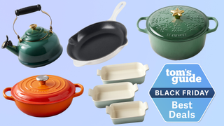 a le creuset composite image with a tom's guide deals tag