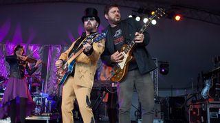 Dave Stewart (left) and Tom Bukovac perform at the 2012 Voodoo Experience at City Park on October 27, 2012 in New Orleans, Louisiana
