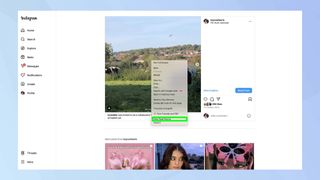 Instagram photo open with View Page Source highlighted 