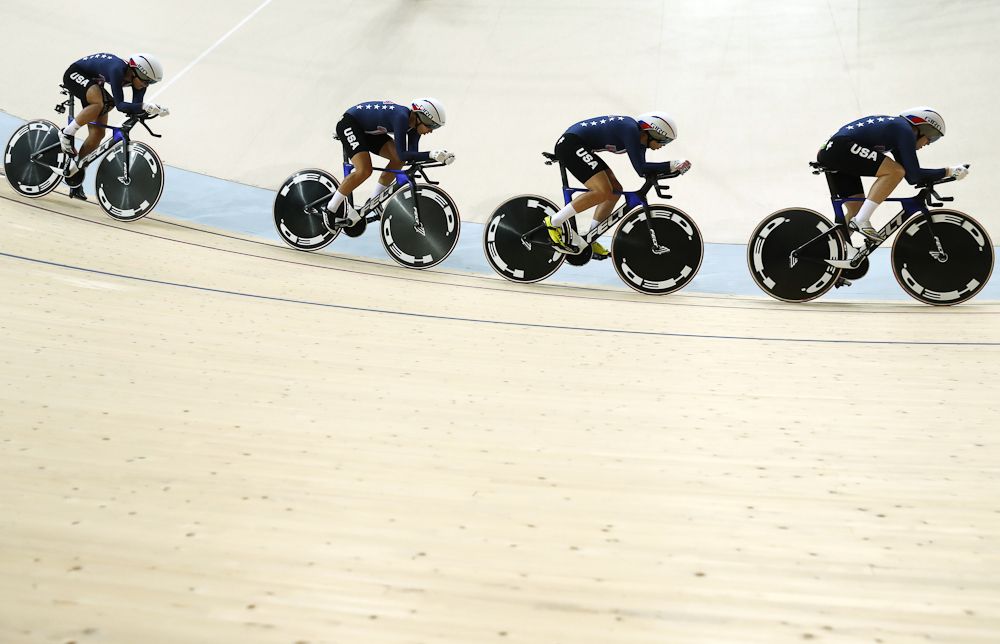Team USA pursuit squad on the track in Rio.