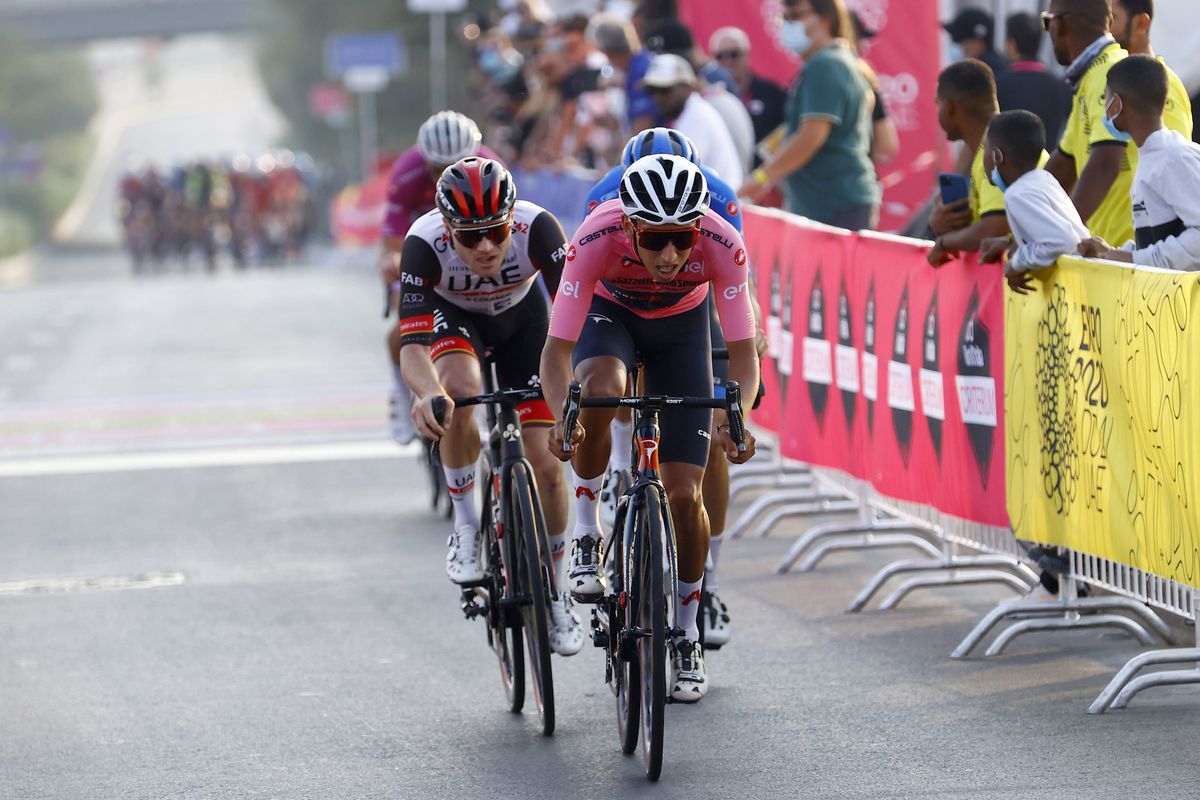 Giro dItalia Criteirum Expo 2020 Dubai 06112021 Egan Bernal COL Ineos Grenadiers Marc Hirschi SUI UAE Team Emirates photo Luca BettiniBettiniPhoto2021