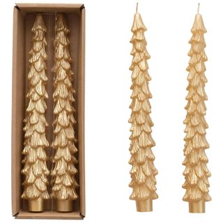 Creative Co-Op Unscented Tree Shaped Taper Candles, Gold, Boxed Set of 2