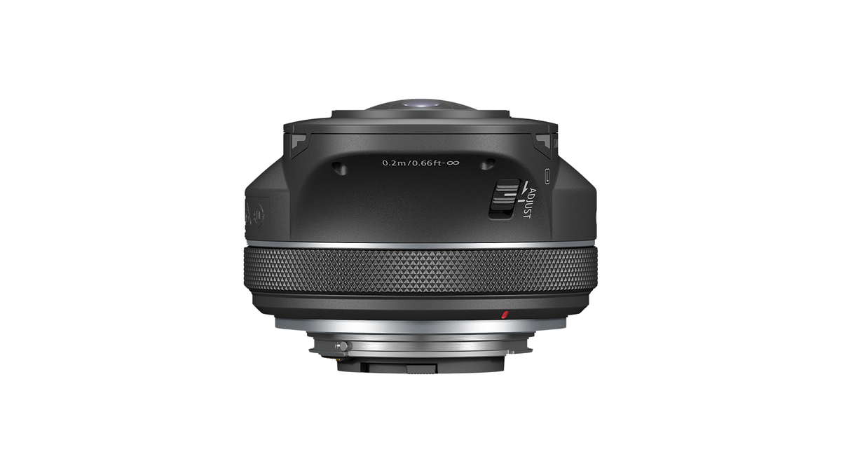 Canon RF-S 3.9mm f/3.5 STM Dual Fisheye against a white background