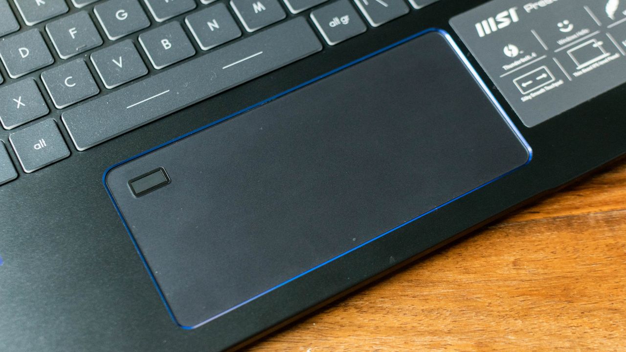 A closeup of the MSI Prestige 14 Evo's touchpad