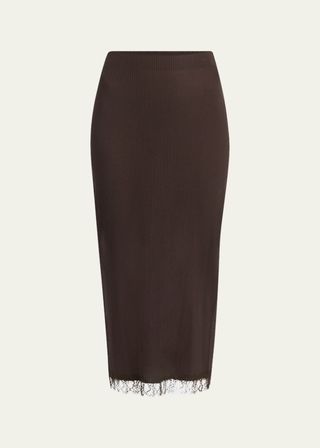 Indira Lace-Trim Rib Midi Pencil Skirt