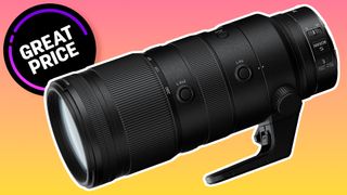 Nikon Z 70-200mm f/2.8 VR S on a yellow to pink gradient with 'Great Price' roundel 