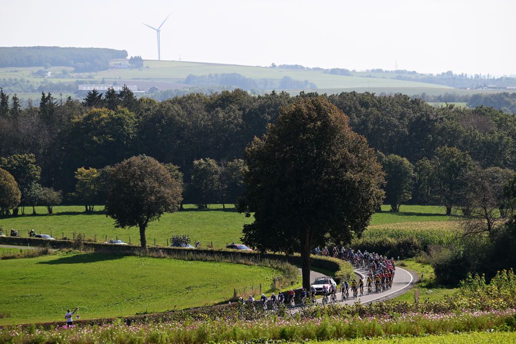 DIEKIRCH LUXEMBOURG SEPTEMBER 20 A general view of the peloton passing through a landscape during the 84th Tour de Luxembourg 2024 Stage 3 a 2013km stage from Rosport to Diekirch UCIWT on September 20 2024 in Diekirch Luxembourg Photo by Tim de WaeleGetty Images
