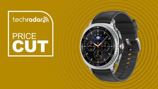 Samsung Galaxy Watch 8 Classic on a yellow background