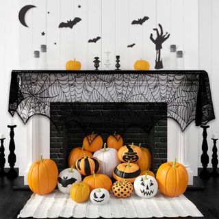 A mantelpiece covered with Halloween decorations from Amazon