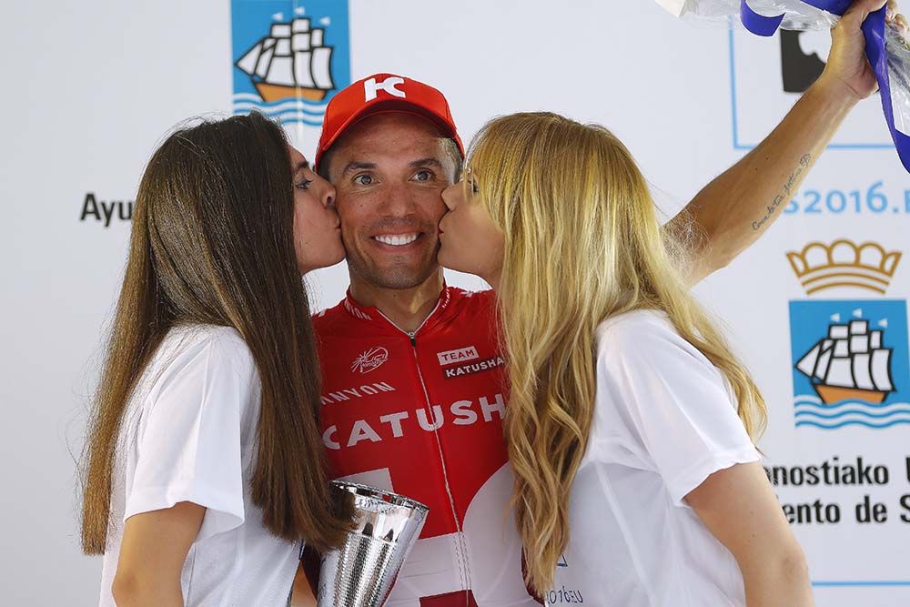 Joaquim Rodriguez (Katusha) on the podium as the most aggressive rider of the race