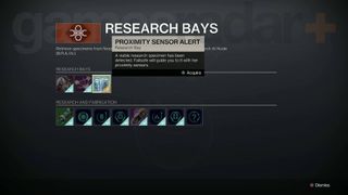 Destiny 2 Specimen NES003 proximity sensor alert failsafe research bay