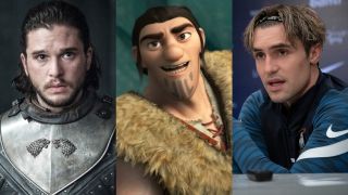 From left to right: Kit Harington in Game of Thrones, Eret in How To Train Your Dragon 2 and Phil Dunster in Ted Lasso. 