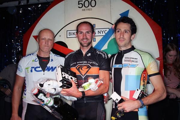 The winners on the podium: Matt Defenbach (Trexlertown) 2nd place, Bobby Lea (Pure Energy Cycling) the winner by a hair (no pun to Matt), Al Borogh (BH Garnue) 3rd place.