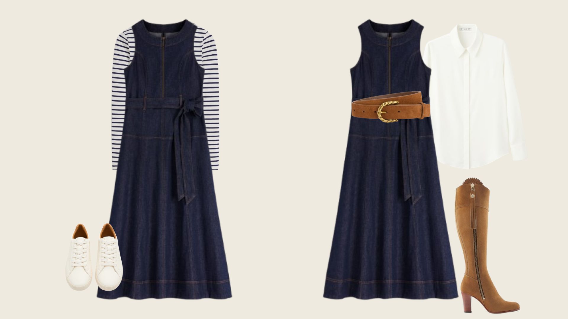 a compilation of a styled denim dress