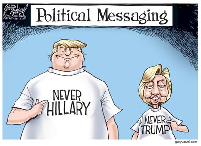 Political cartoon U.S. 2016 election Hillary Clinton Donald Trump political messaging