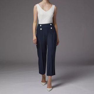 Parker Navy Recycled Crepe Wide Leg Trousers