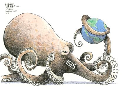 Editorial cartoon World ISIS octopus Earth