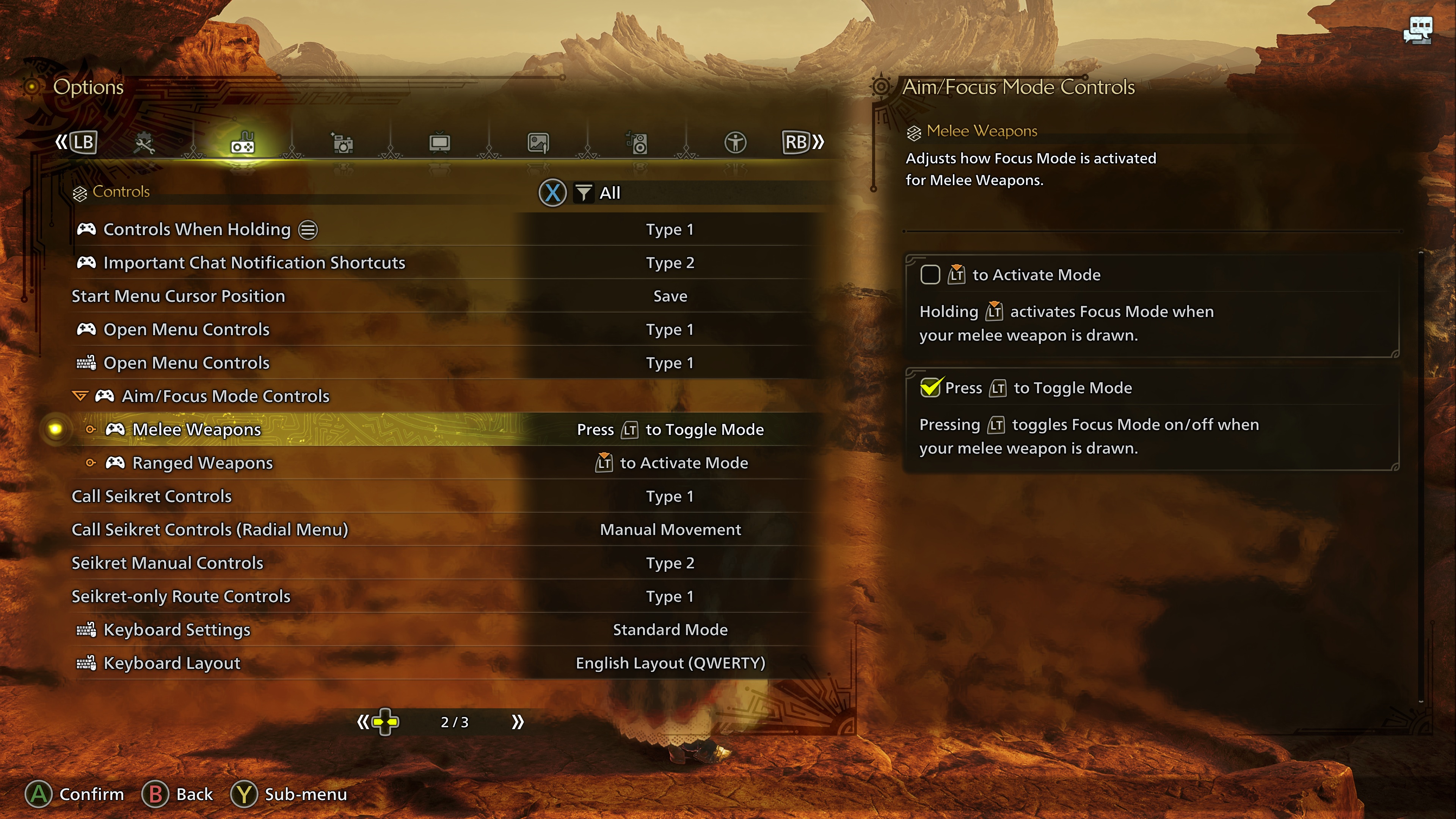 In-game screenshot of the options menu in Monster Hunter Wilds