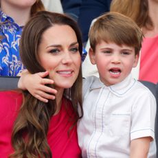 Catherine, Duchess of Cambridge and Prince Louis of Cambridge attend the Platinum Pageant on The Mall on June 5, 2022 in London, England.