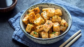 Cooked tofu in a bowl