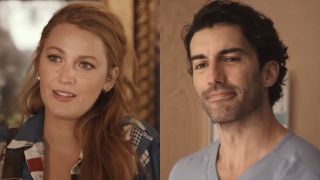 Lily Bloom (Blake Lively) looks over, while Ryle Kincaid (Justin Baldoni) looks at Lily in It Ends with Us.