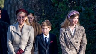 kings lynn, england december 25 sophie, countess of wessex with james viscount severn and lady louise windsor attend the christmas day church service at church of st mary magdalene on the sandringham estate on december 25, 2019 in kings lynn, united kingdom photo by poolsamir husseinwireimage