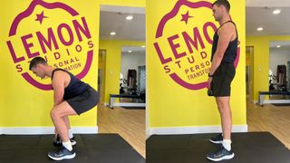 Sam Shaw demonstrates two positions of the kettlebell deadlift
